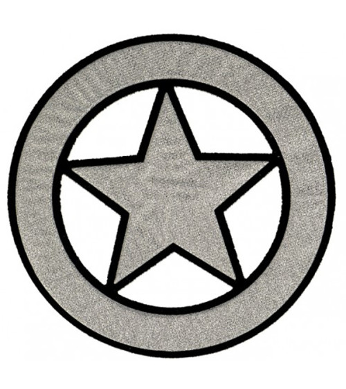 Shiny silver star iron-on badge, diameter 10cm