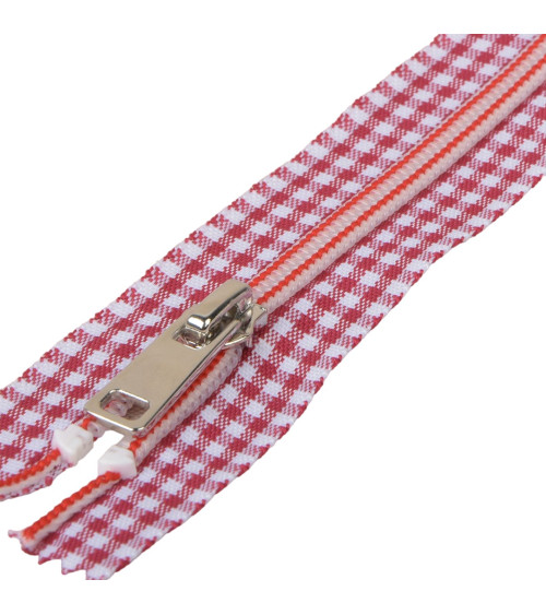 Red non-separable gingham zipper