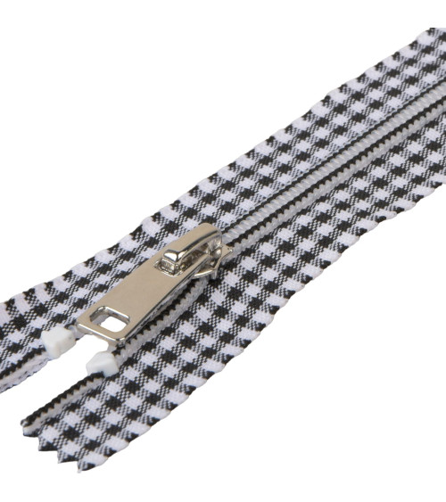 Black non-separable gingham zipper