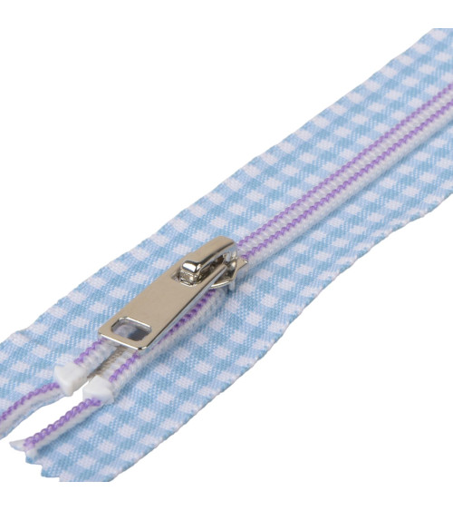 Turquoise non-separable gingham zipper