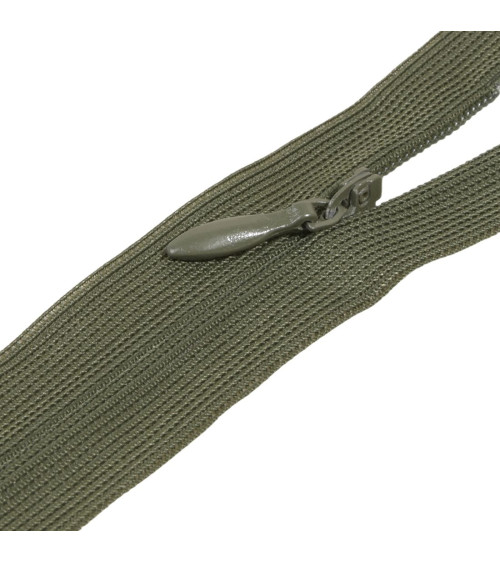 Adjustable non-separable invisible zipper - dark khaki green