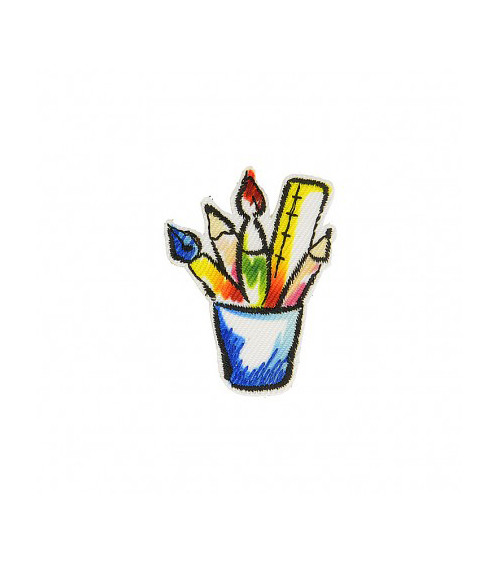 Iron-on patch Blue pencil pot 3cm x 2cm