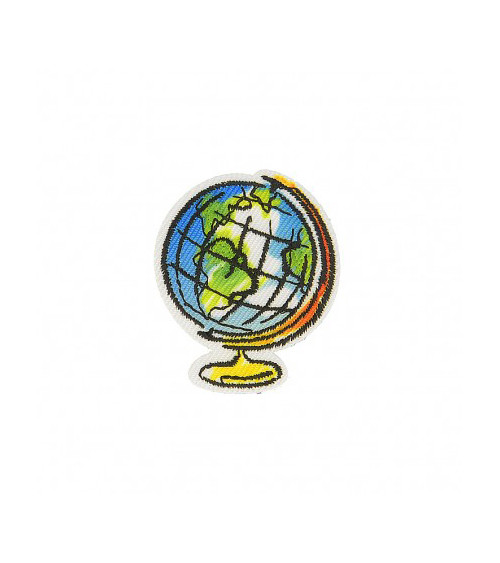 World Map iron-on badge 2.5cm x 2cm