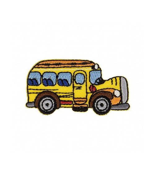 Yellow school bus iron-on badge 2.5cm x 5cm