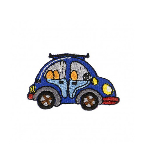 Blue car iron-on badge 2.5cm x 5cm