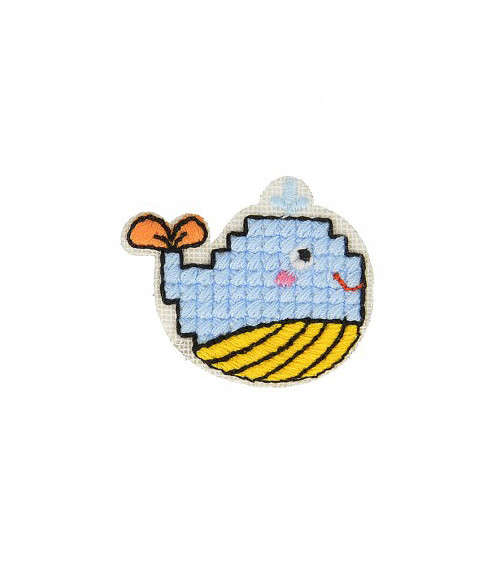 Iron-on patch Whale crochet 2cm x 2.5cm