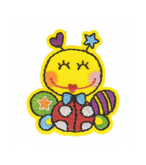 Happy Bee iron-on badge 5cm x 4.5cm