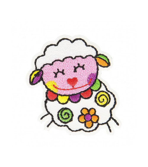 Happy Sheep iron-on badge 4.5cm x 5cm