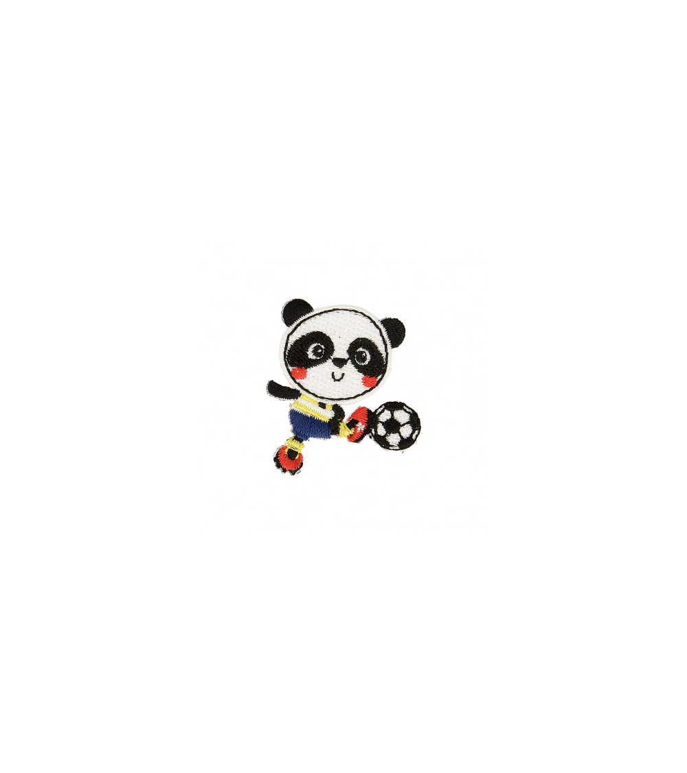 Ecusson thermocollant Panda au foot 4cm x 4cm