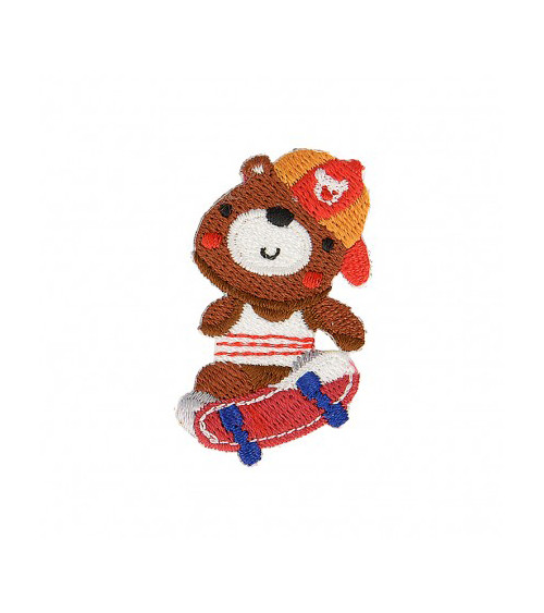 Skateboarding Bear Iron-on Badge 4cm x 2cm