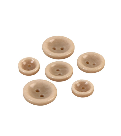 Set of 6 round buttons with 2 holes, beige