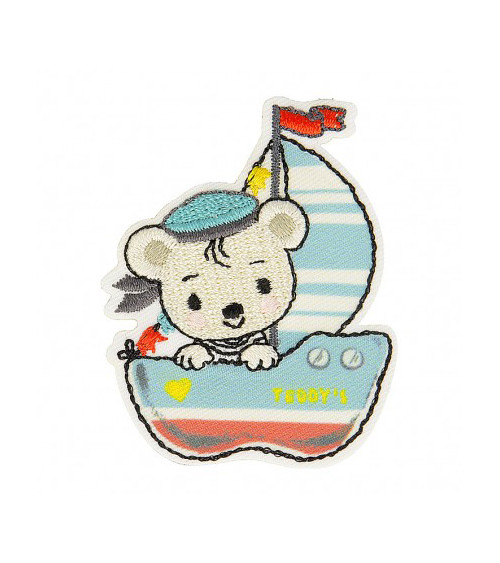 Iron-on badge Bear in boat 4.5cm x 4cm