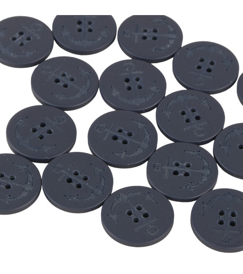 Set of 6 navy blue anchor 4-hole buttons