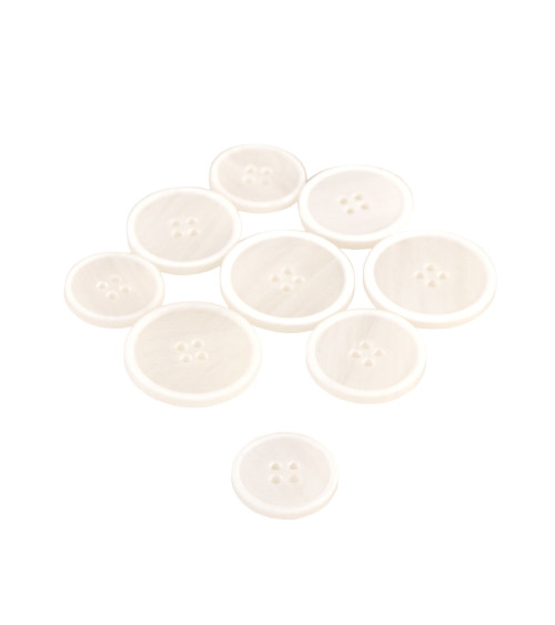 Set of 6 white 4-hole organic resin buttons