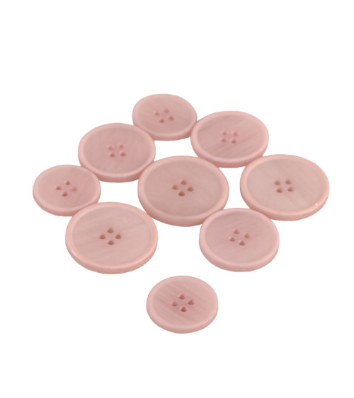 Set di 6 bottoni in resina organica 4 fori alloro rosa