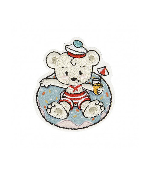 Iron-on patch Bear at the beach 4.5cm x 4cm