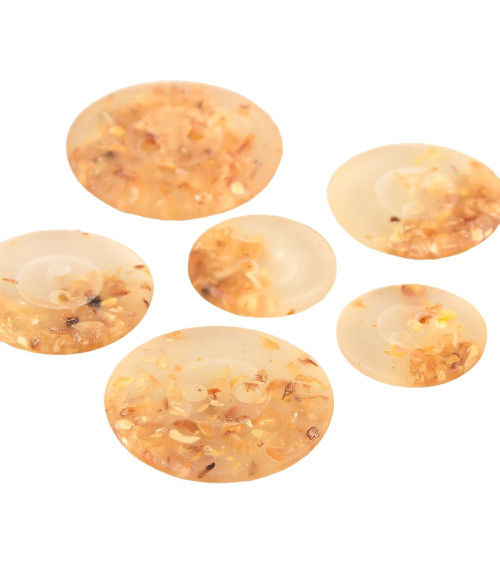 Lot de 6 boutons ronds 2 trous copeaux 15mm transparent