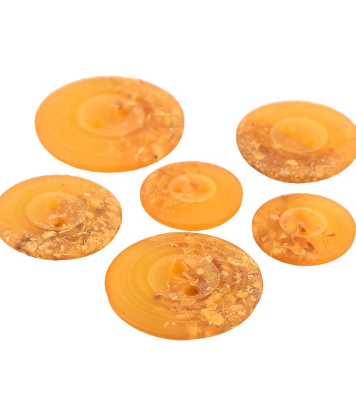 Set of 6 round buttons 2 holes chips 15mm Mustard yellow