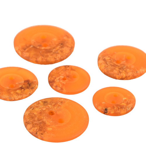 Set of 6 round buttons 2 holes chips 15mm Orange