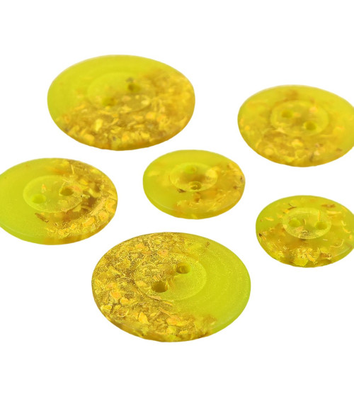 Set of 6 round buttons 2 holes chips 15mm Green