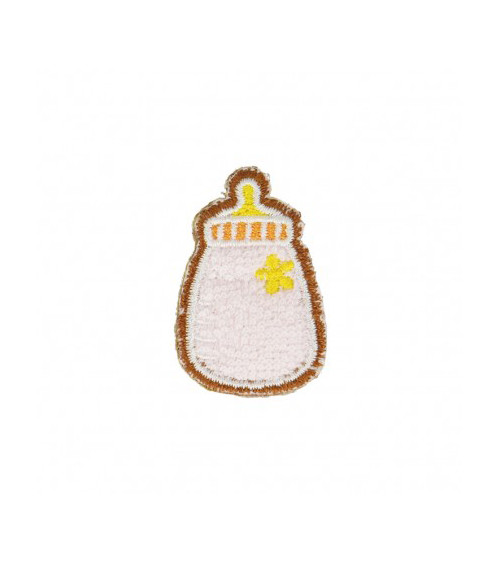 Brown baby bottle iron-on badge 3cm x 2.5cm