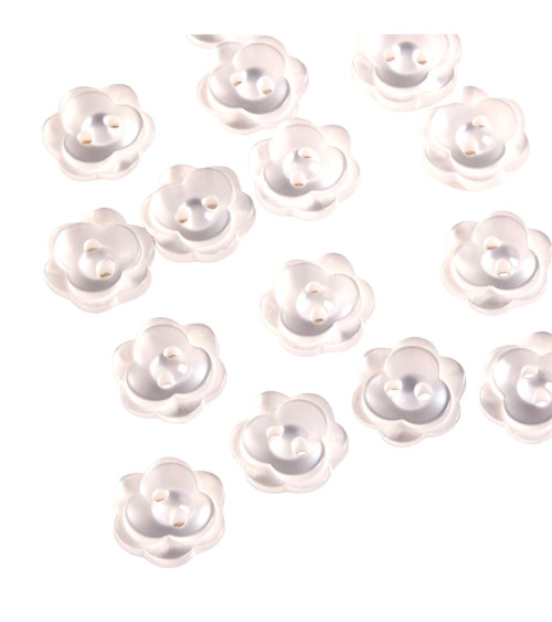 Lot de 6 boutons 2 trous fleur 13mm Blanc