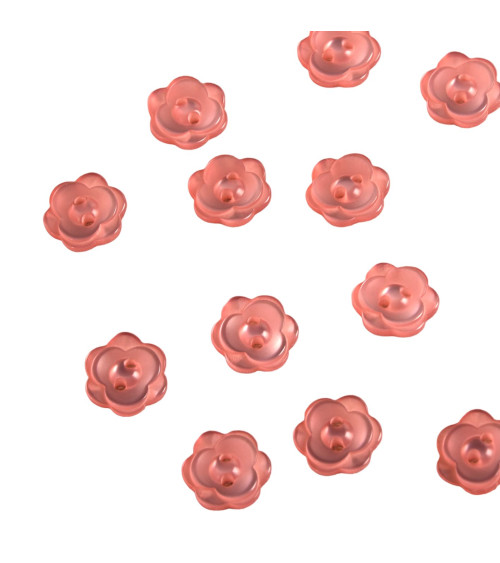 Set of 6 buttons 2 holes flower 13mm pink