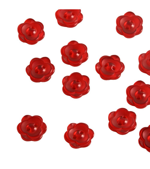 Set of 6 buttons 2 holes flower 13mm Red