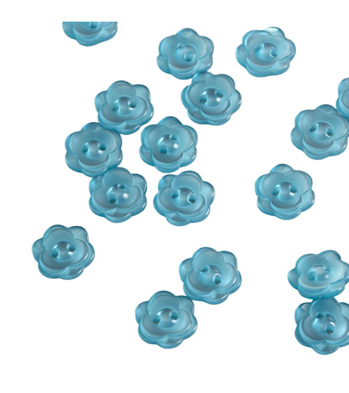 Set of 6 2-hole flower buttons 13mm blue