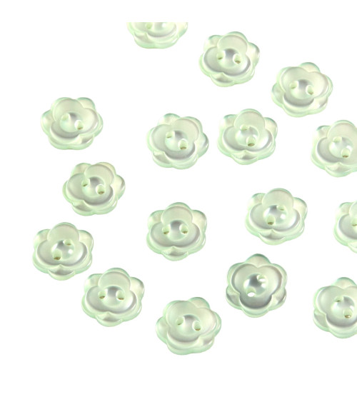 Set of 6 buttons 2 holes flower 13mm water green