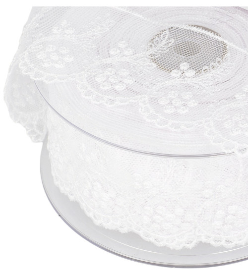 Tulle embroidered flowers 52mm white by the meter