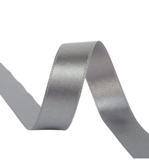 25m spool of double-sided satin ribbon, steel grey, made in France