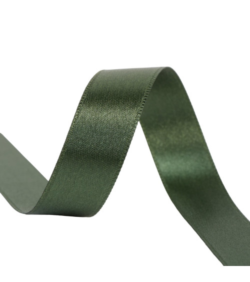 Spool of 25m double-sided satin ribbon Almond green made in France