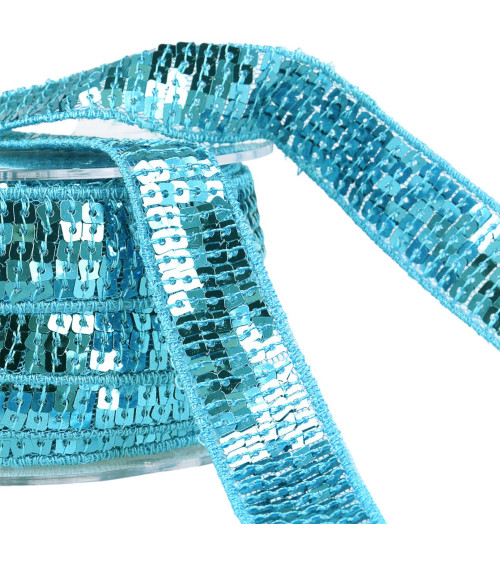 Spool of 14.5m turquoise blue sequin braid