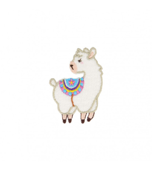 Lama blue rug iron-on badge 6cm x 3.5cm