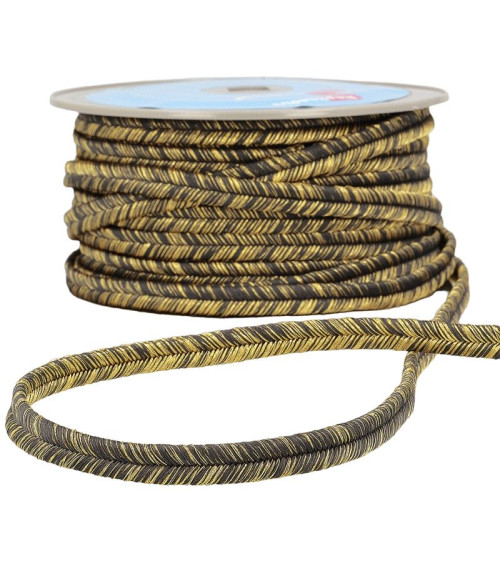 25m spool of metallic herringbone braid in black/gold 7mm