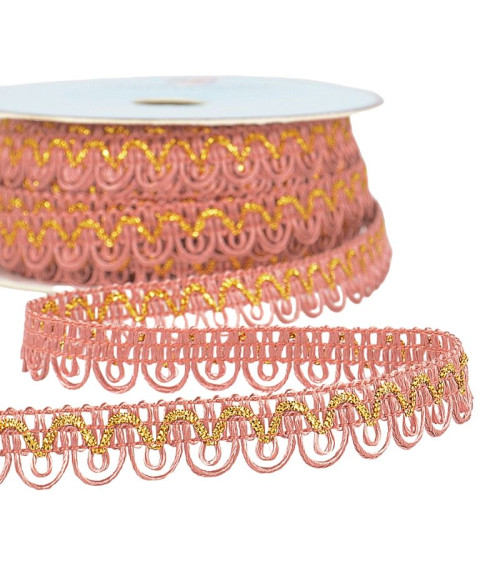 25m spool of metallic thread dress braid, Old Pink 14mm