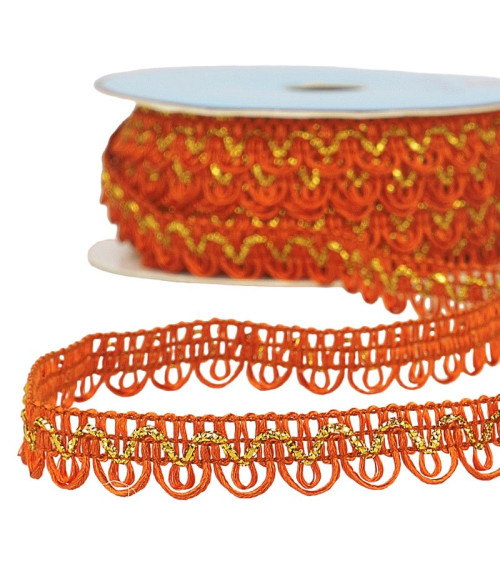 Bobina 25m Trenza Vestido hilo metalizado Naranja 14mm