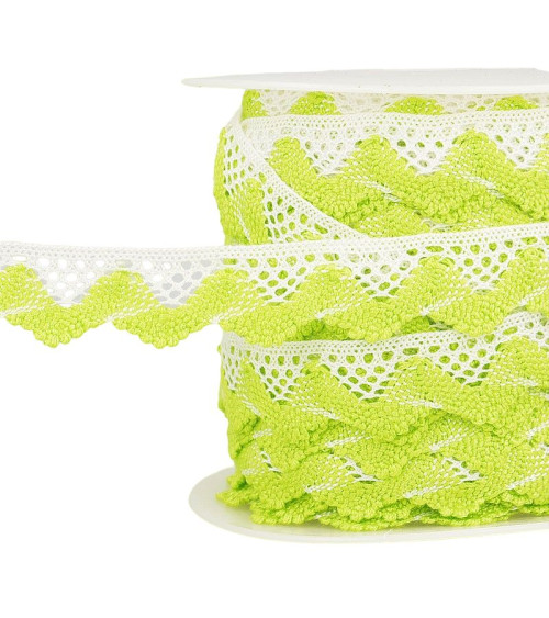 Bobbin 25m Lace waves White/lime green 20mm