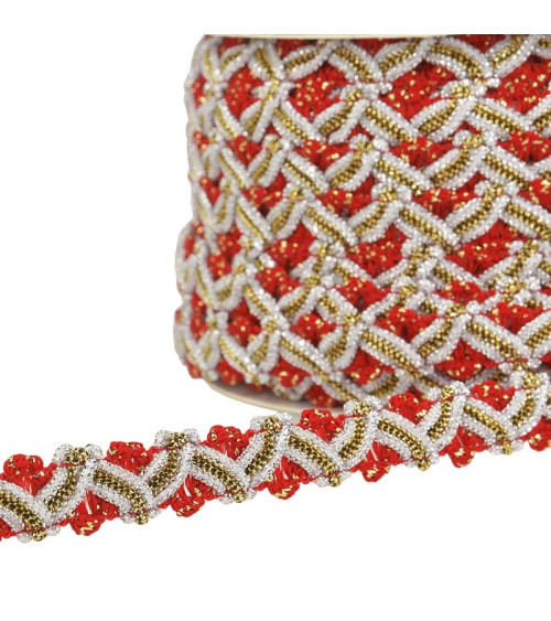 Bobina da 25 m zig zag treccia metallica 13 mm Rosso