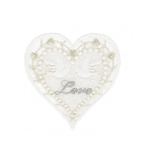 Iron-on patch Heart doves in love 4.5cm x 5.5cm