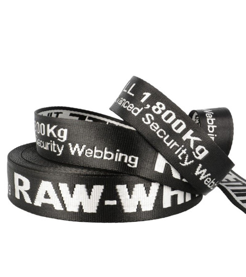 Film 20m jacquard strap RAW WHITE 35mm Black/white