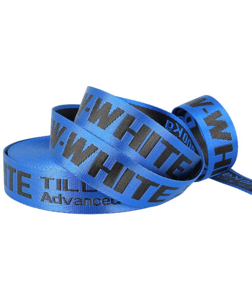 Film 20m jacquard strap RAW WHITE 35mm Blue/black