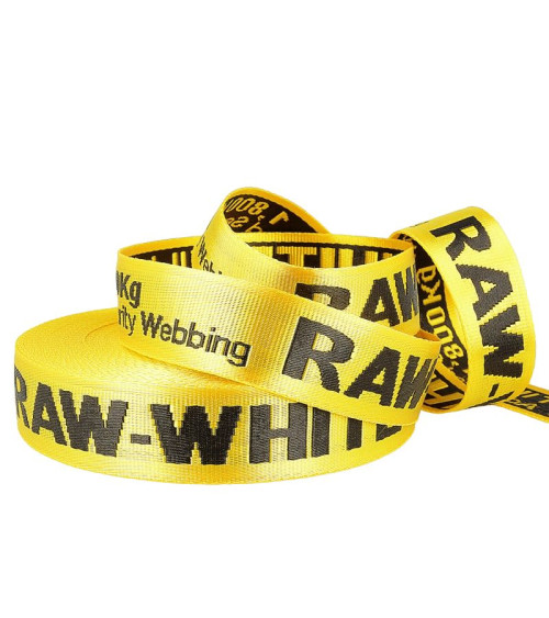 Film 20m jacquard strap RAW WHITE 35mm Yellow/black