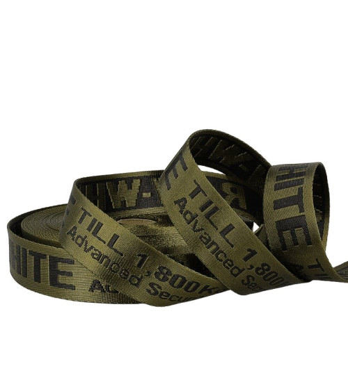 Film 20m jacquard strap RAW WHITE 35mm Khaki/black