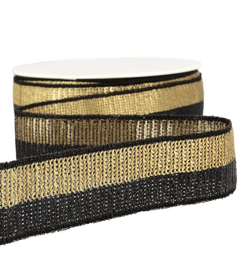 Bobina da 13m Treccia di paillettes bicolore 32mm Oro/nero