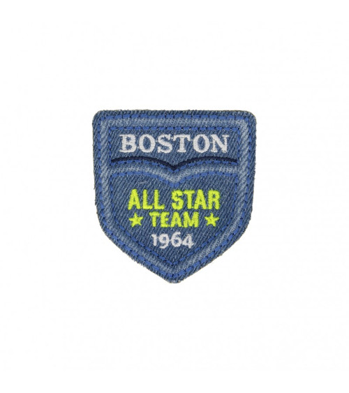 Boston Team Light Denim Iron-on Badge 4.5cm x 5.5cm