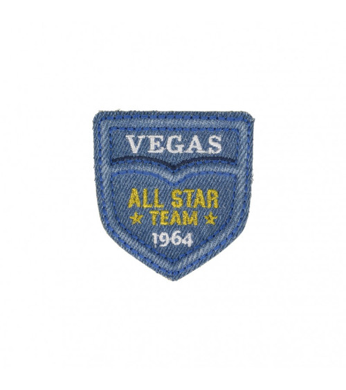 Team Vegas Aufnäher zum Aufbügeln, heller Denim, 4,5 cm x 5,5 cm