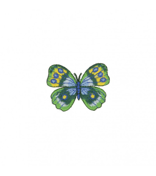 Green blue butterfly iron-on badge 4cm x 4.5cm