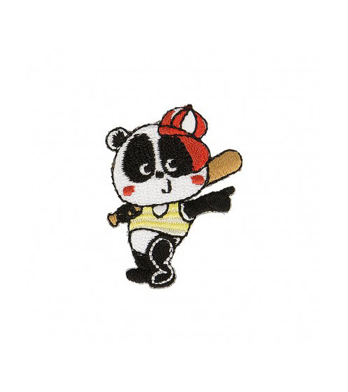 Set of 3 Panda Baseball Iron-On Patches 3.5cm x 2.5cm